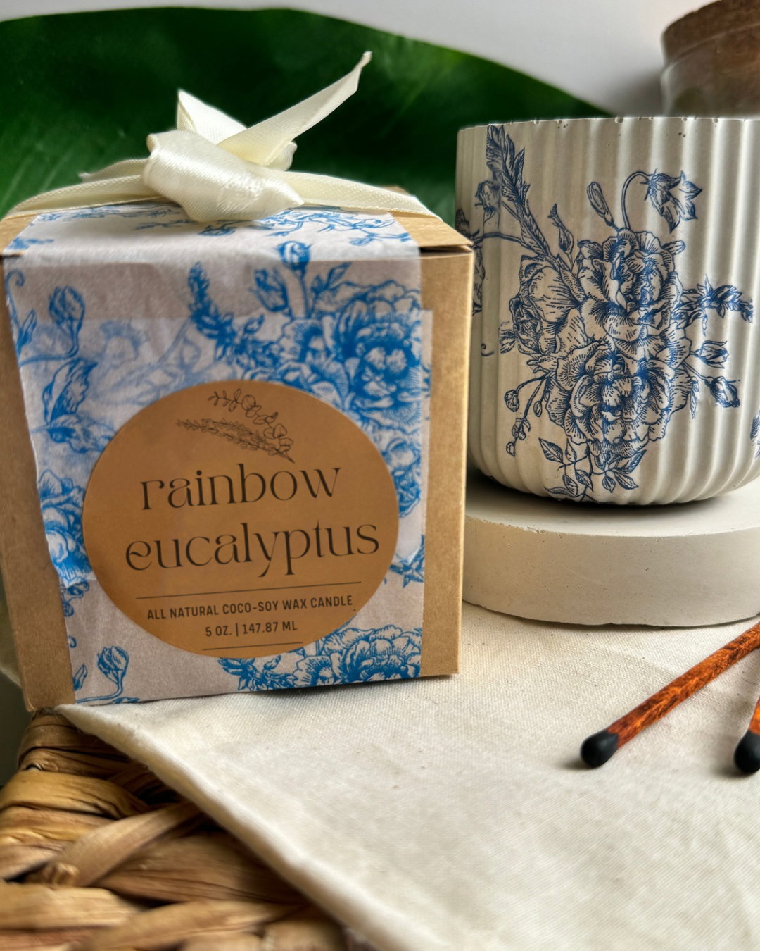 Blue & White ‘Porcelain’ Candle Set of 2 — Rainbow Eucalyptus