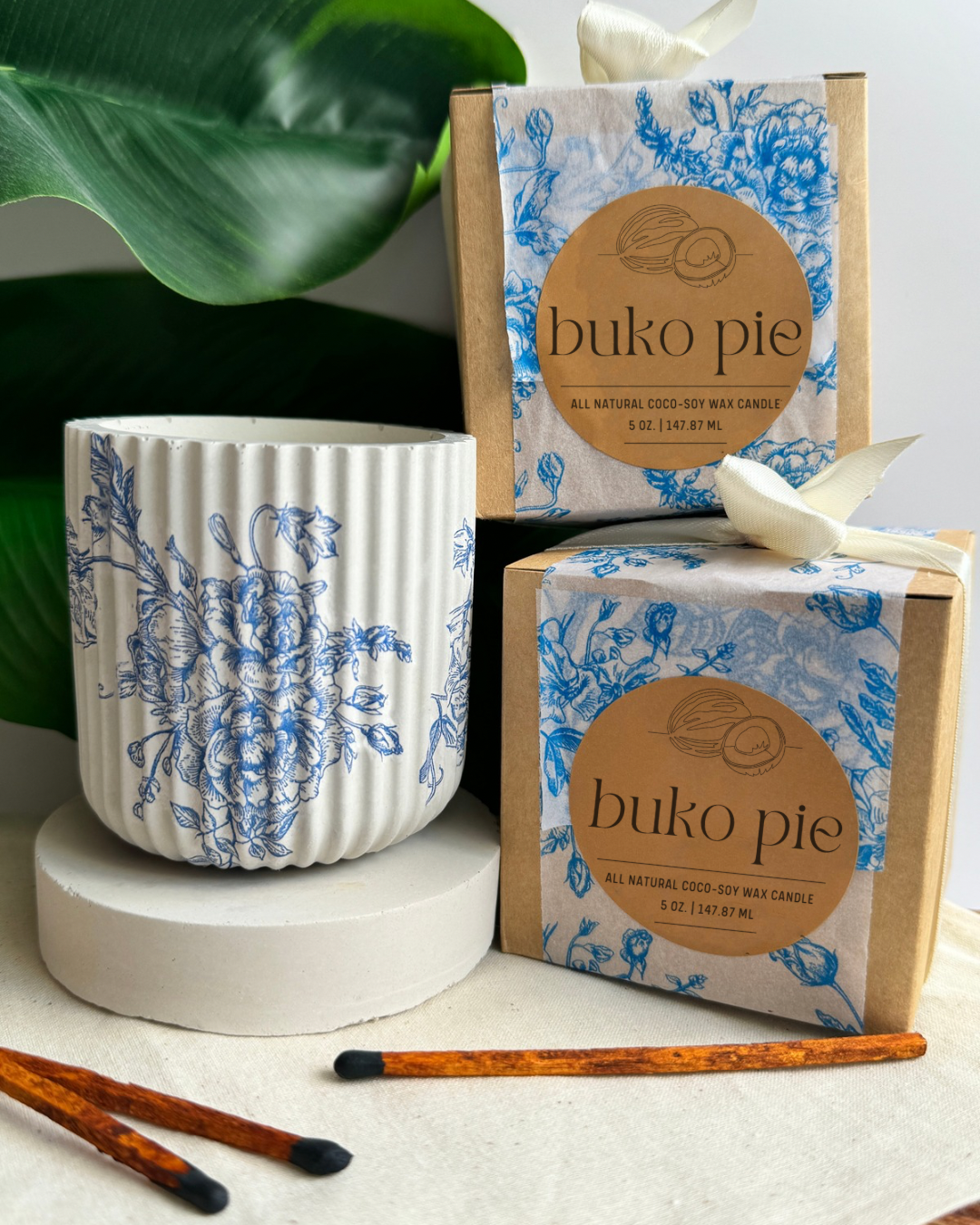 Blue & White ‘Porcelain’ Candle Set of 2 — Buko Pie