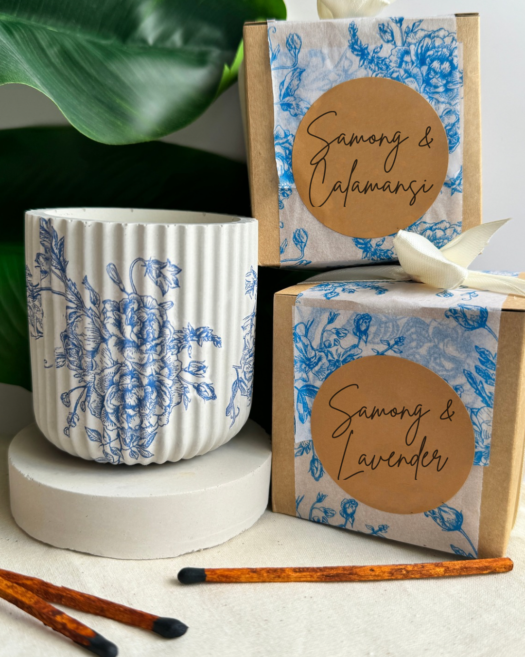 Blue & White ‘Porcelain’ Candle Set of 2