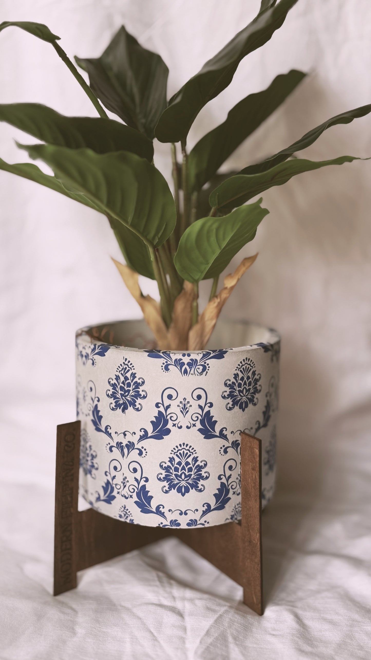 Blue & White ‘Porcelain’ Planter Pot + Stand