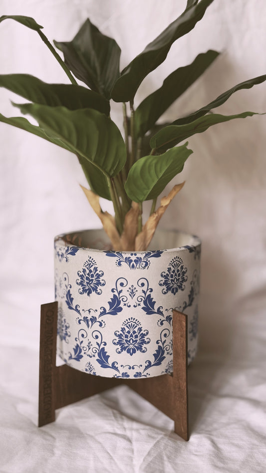 Blue & White ‘Porcelain’ Planter Pot + Stand